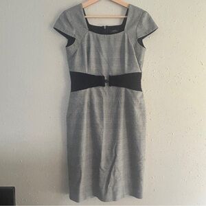 Tahari ASL Elegant Gray Black Plaid Belted Knee Length Dress Formal Office 6